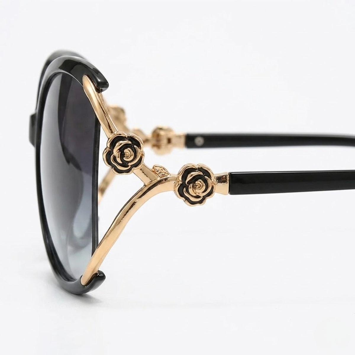 Oversized Women's Sunglasses with Metal Temples and Floral Details — product view