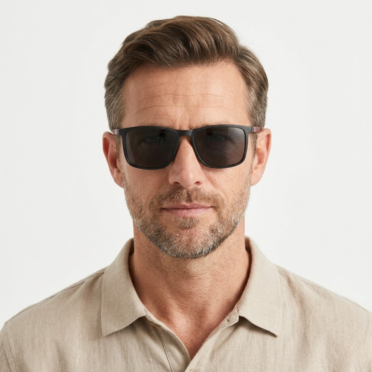 Square Sunglasses with Temples and Spring Hinges — Burgundy