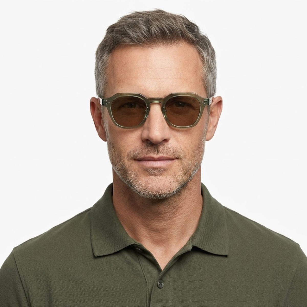 Hexagonal Sunglasses with Frame and Double Bridge — Blue/Grey