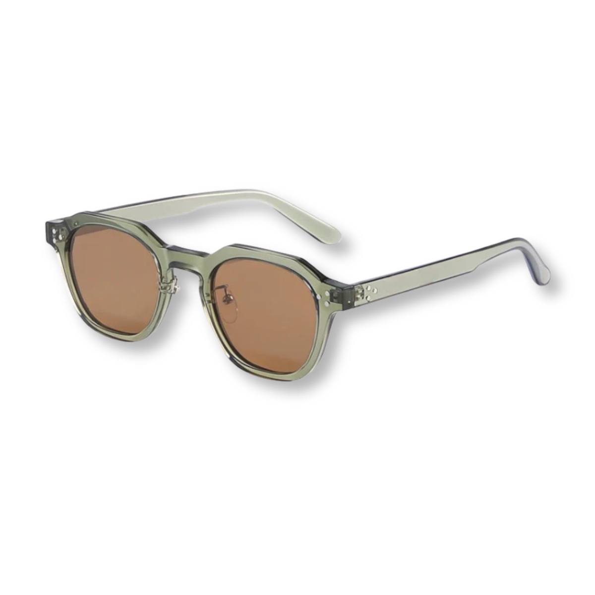 Hexagonal Sunglasses with Frame and Double Bridge — Green/Brown