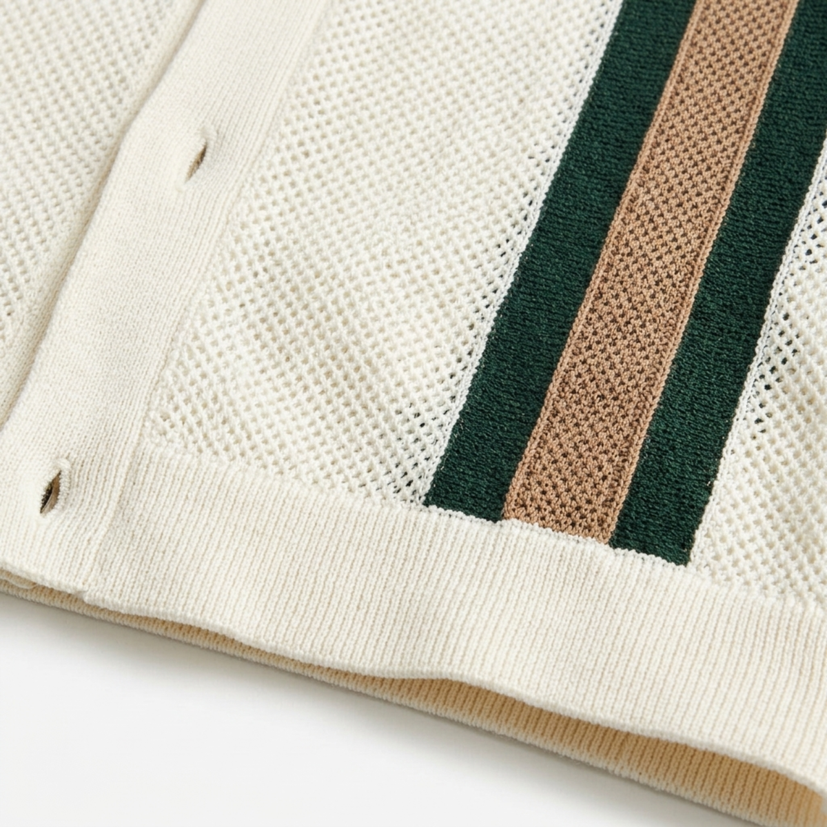Men's knit polo — vertical stripes — vintage seaside style — product view