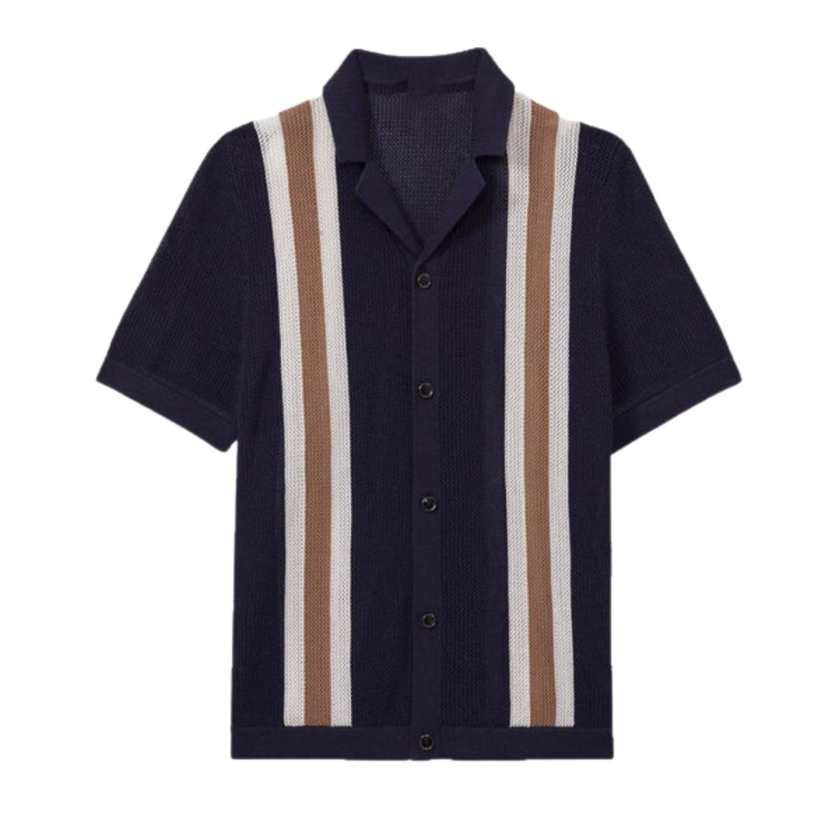 Men's knit polo — vertical stripes — vintage seaside style — Black