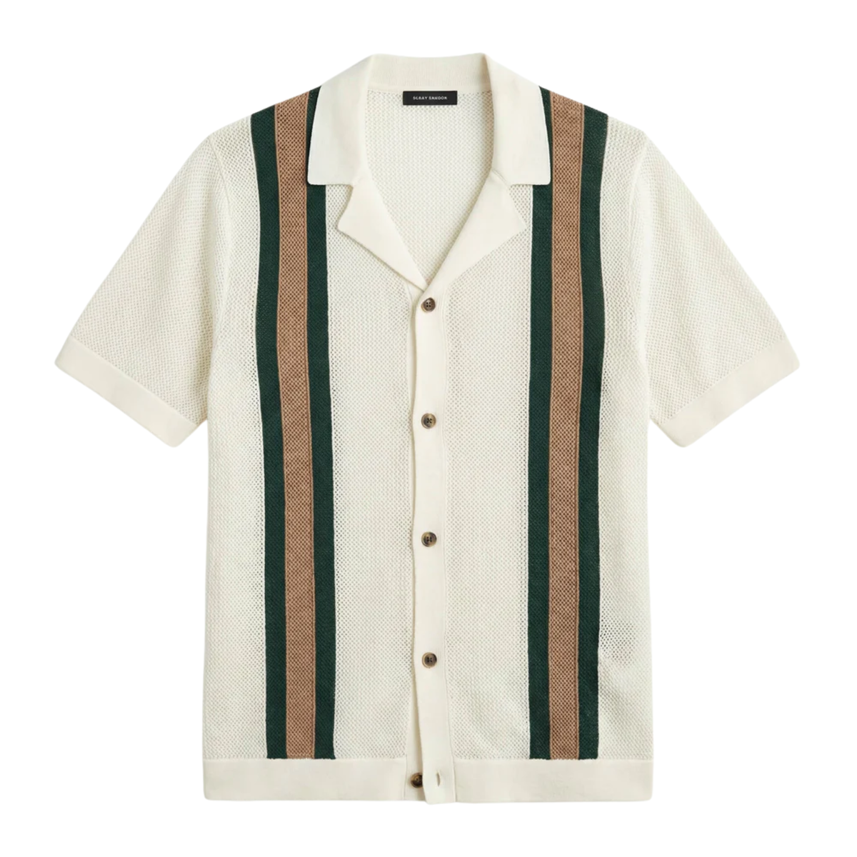Men's knit polo — vertical stripes — vintage seaside style — Ivory