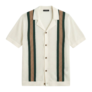 Herren-Strickpolo – vertikale Streifen – Vintage-Strand-Stil — Elfenbein