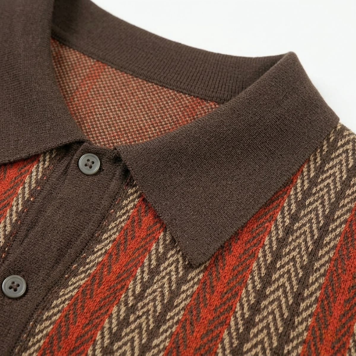 Men's knit polo — vertical stripes — casual resort style — product view