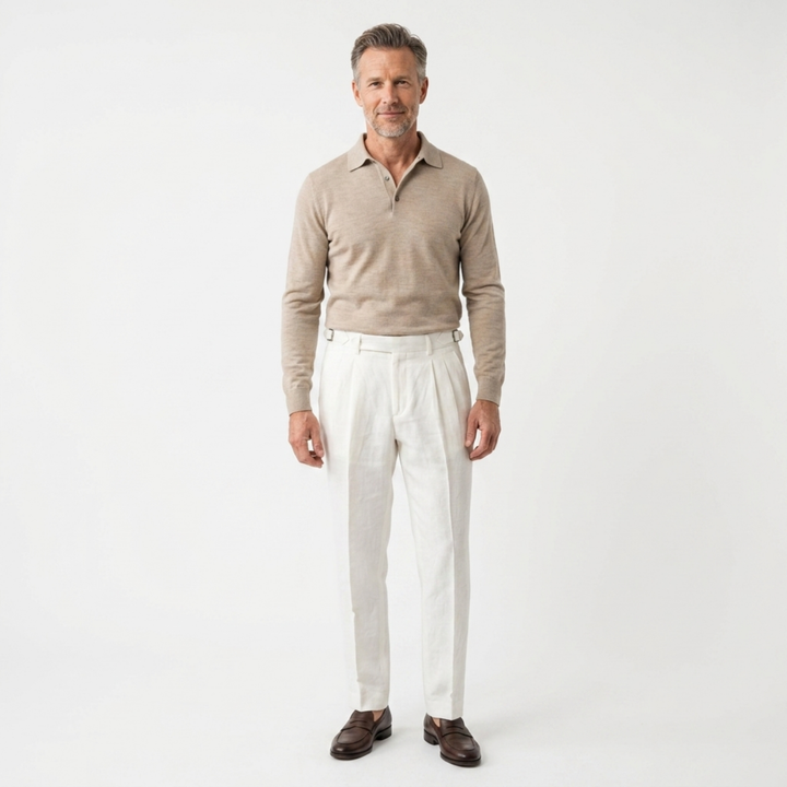 Herrenhose mit doppelter Bundfalte — Elfenbein