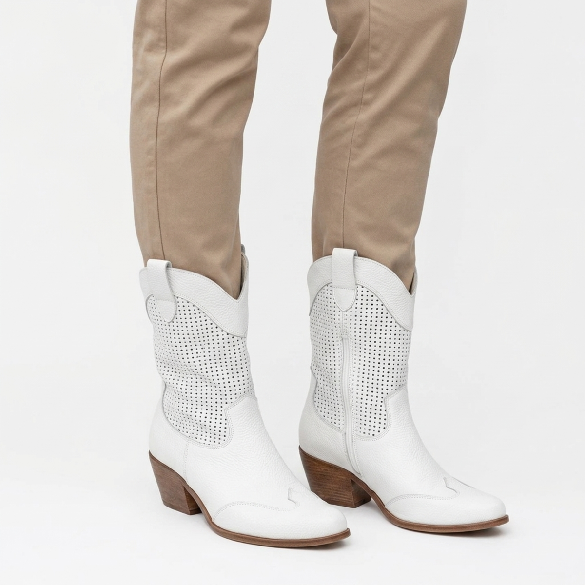 Women's cowboy ankle boots — mid-calf — daily use — White