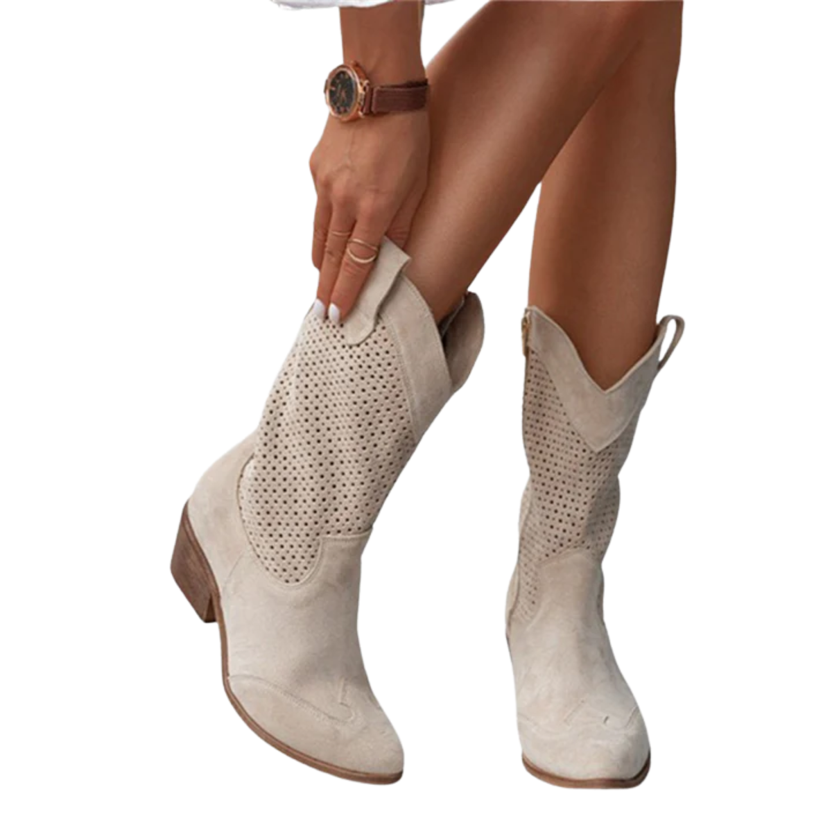 Women's cowboy ankle boots — mid-calf — daily use — Beige