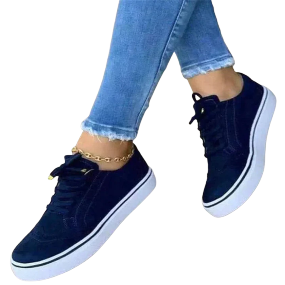 Women's walking shoes — wedge sole and floral toe — casual — Dark Blue