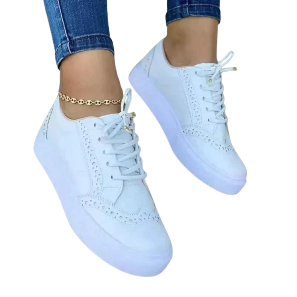 Women's walking shoes — wedge sole and floral toe — casual — White