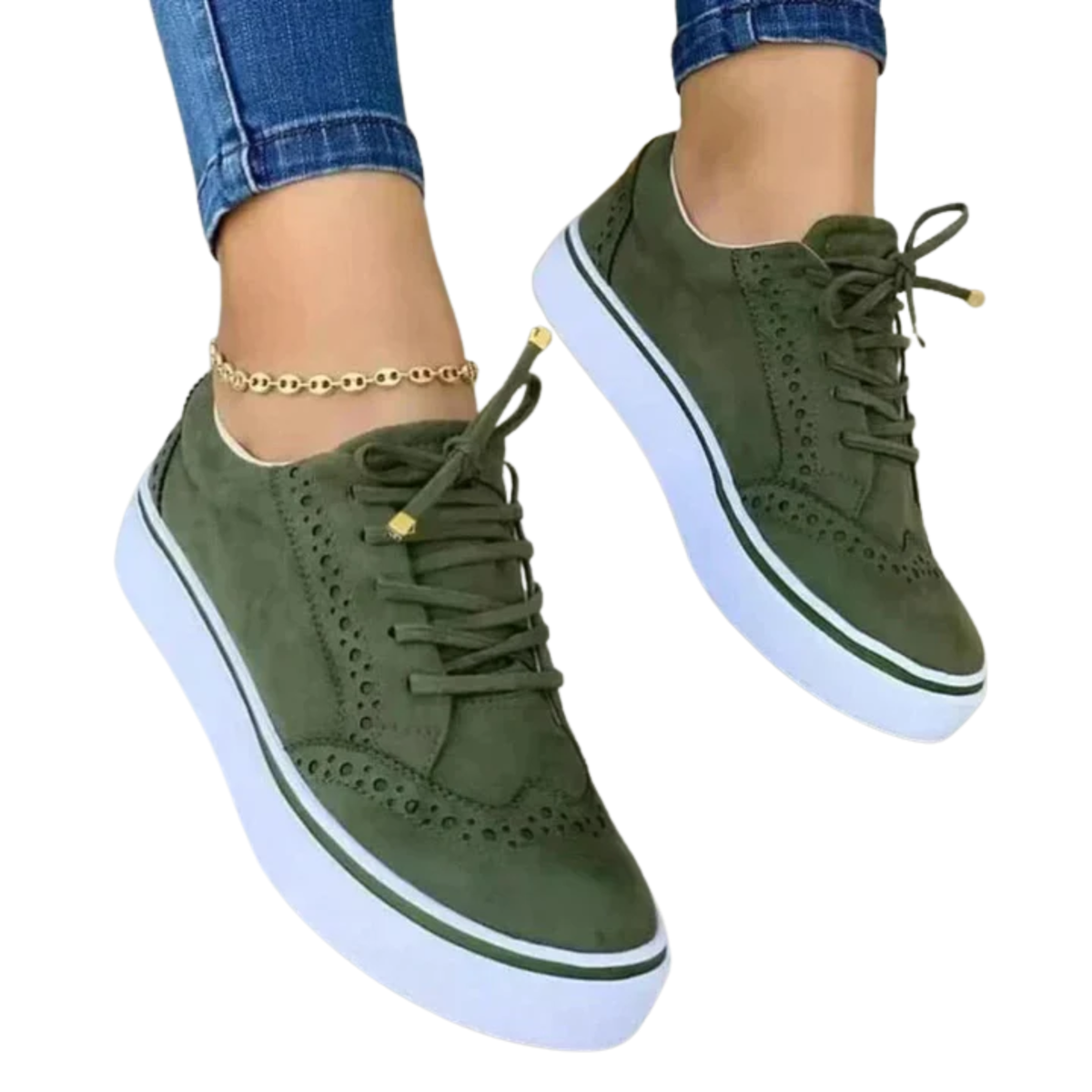 Women's walking shoes — wedge sole and floral toe — casual — Green