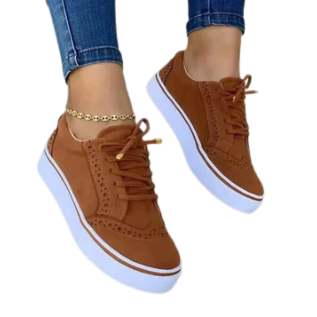 Women's walking shoes — wedge sole and floral toe — casual — Brown