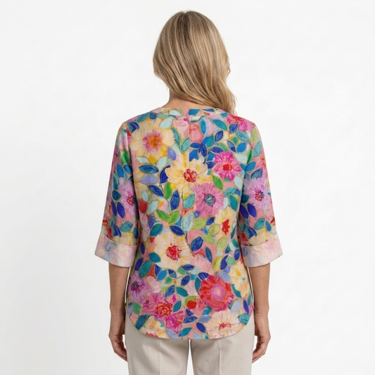 Floral print blouse — three-quarter buttoned sleeves — casual — product view