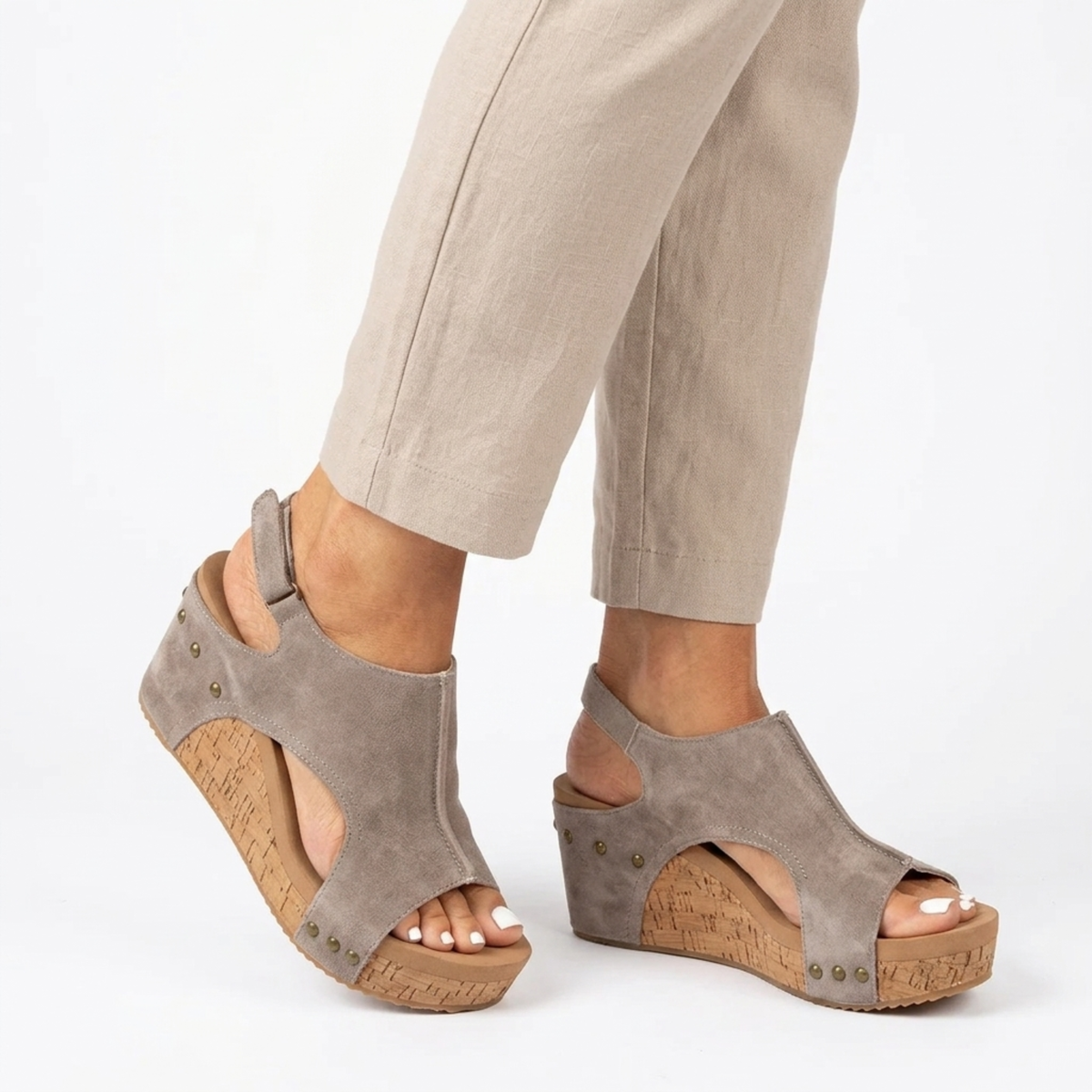 Women's platform sandals — adjustable strap and studs — casual — product view