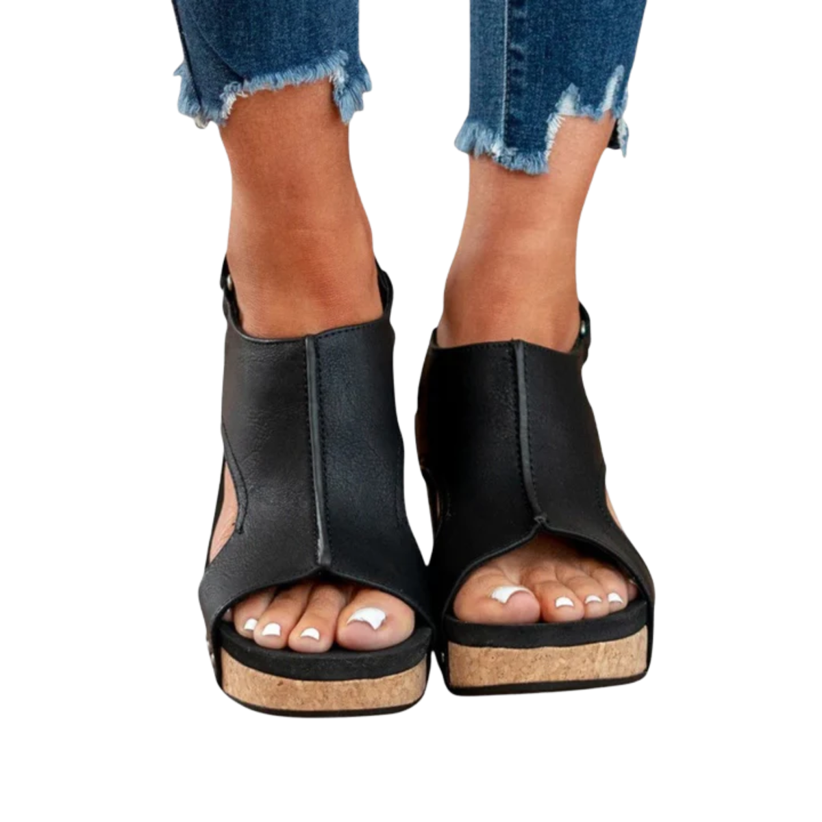 Women's platform sandals — adjustable strap and studs — casual — Black