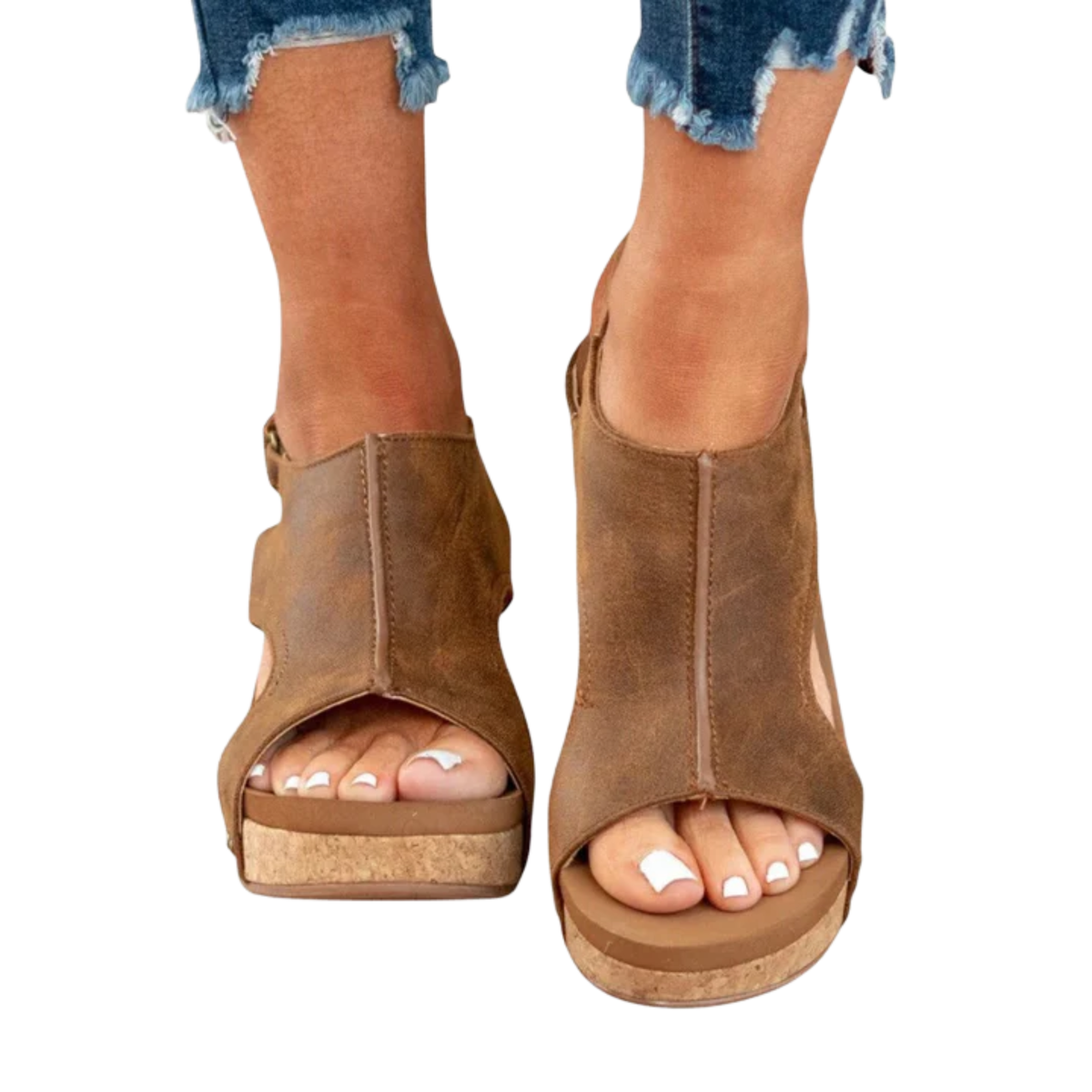 Women's platform sandals — adjustable strap and studs — casual — Brown