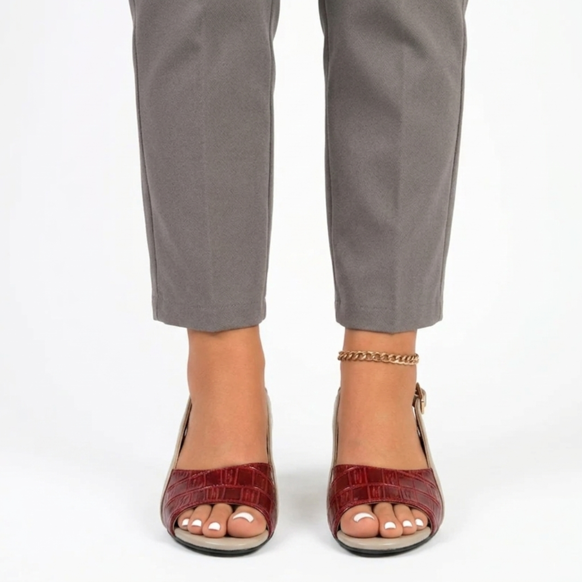 Women's slingback sandals — block heel and open toe — office — Red