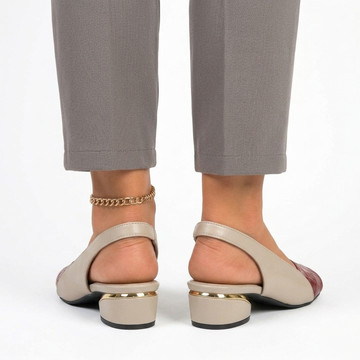 Women's slingback sandals — block heel and open toe — office — Red