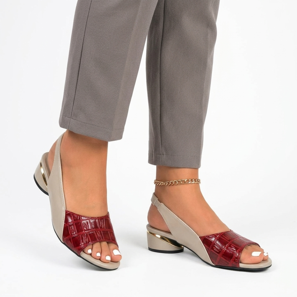Women's slingback sandals — block heel and open toe — office — Red