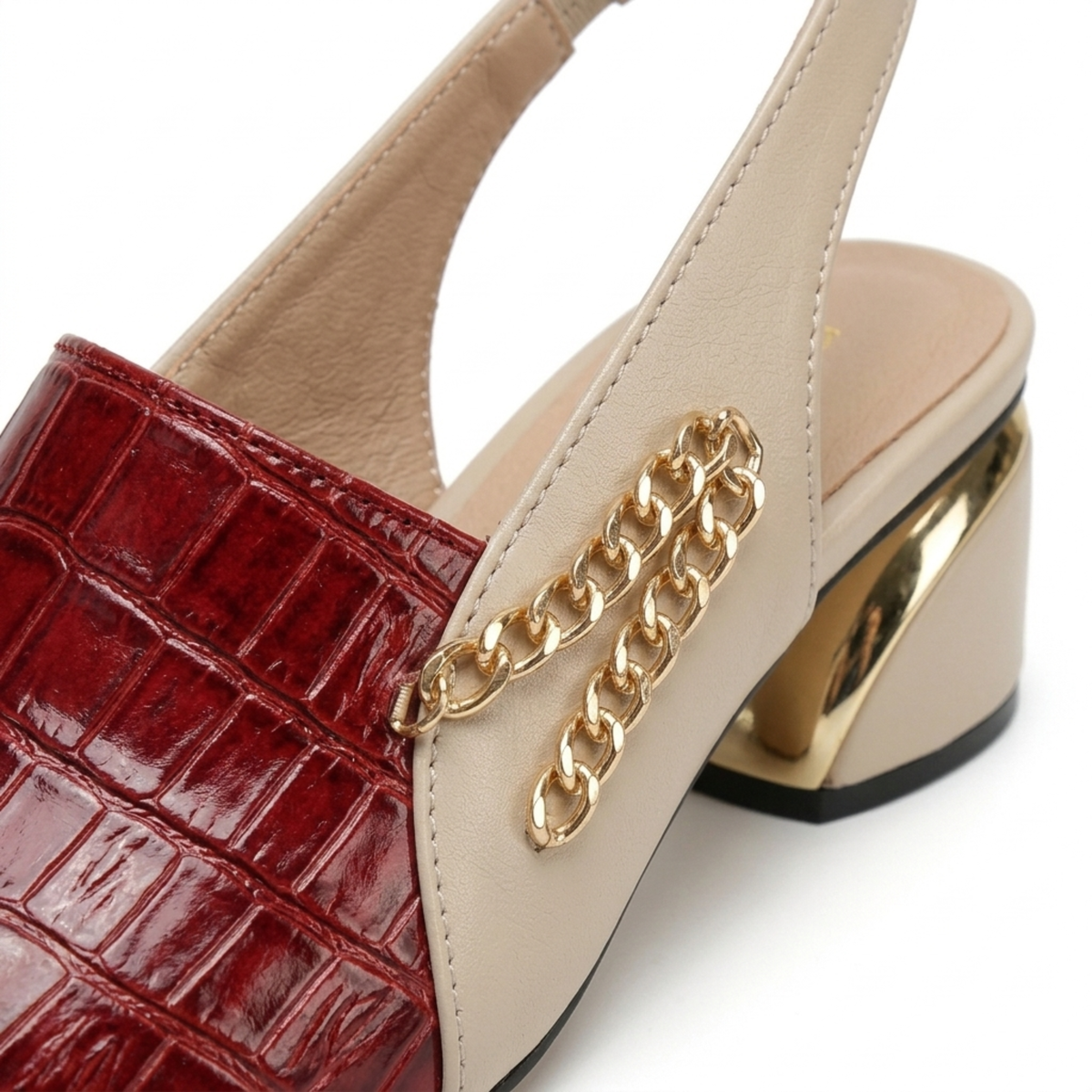 Women's slingback sandals — block heel and open toe — office — Red