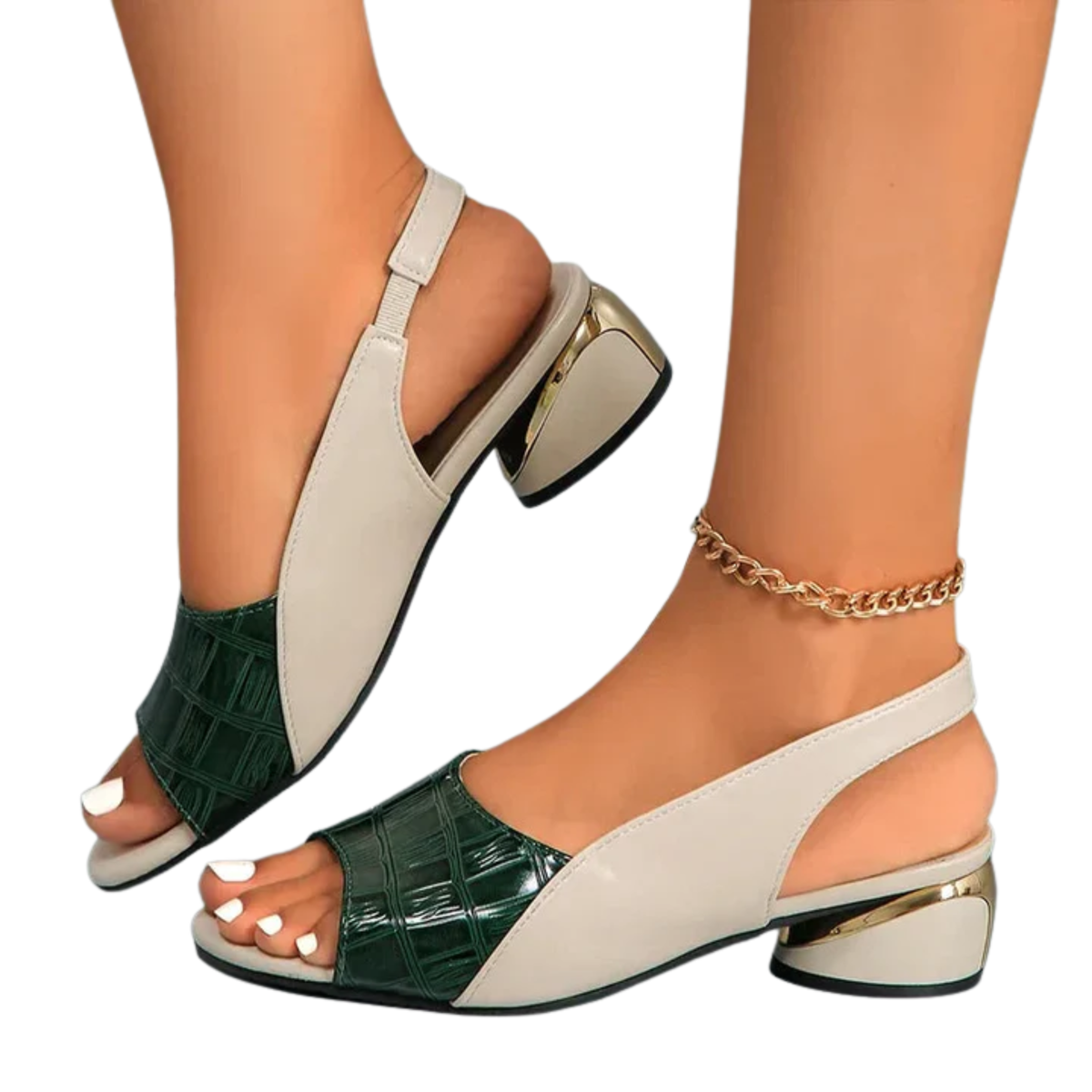 Women's slingback sandals — block heel and open toe — office — Green
