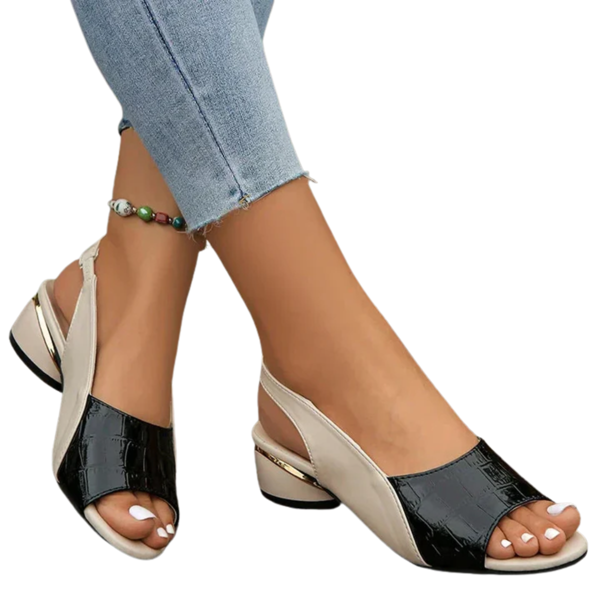 Women's slingback sandals — block heel and open toe — office — Black