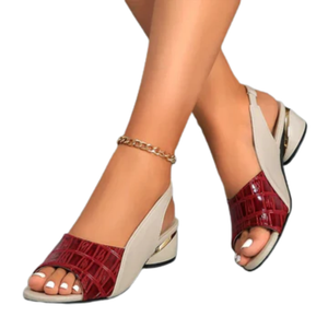 Women's slingback sandals — block heel and open toe — office — Red