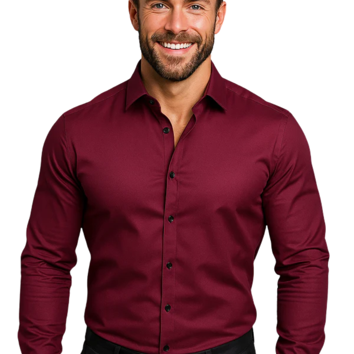 Men's button-down shirt — long sleeves and pointed collar — Wine Red