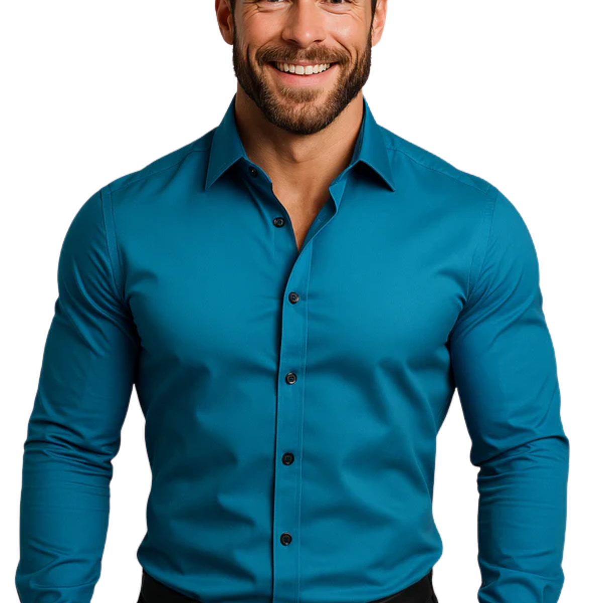 Men's button-down shirt — long sleeves and pointed collar — Turquoise