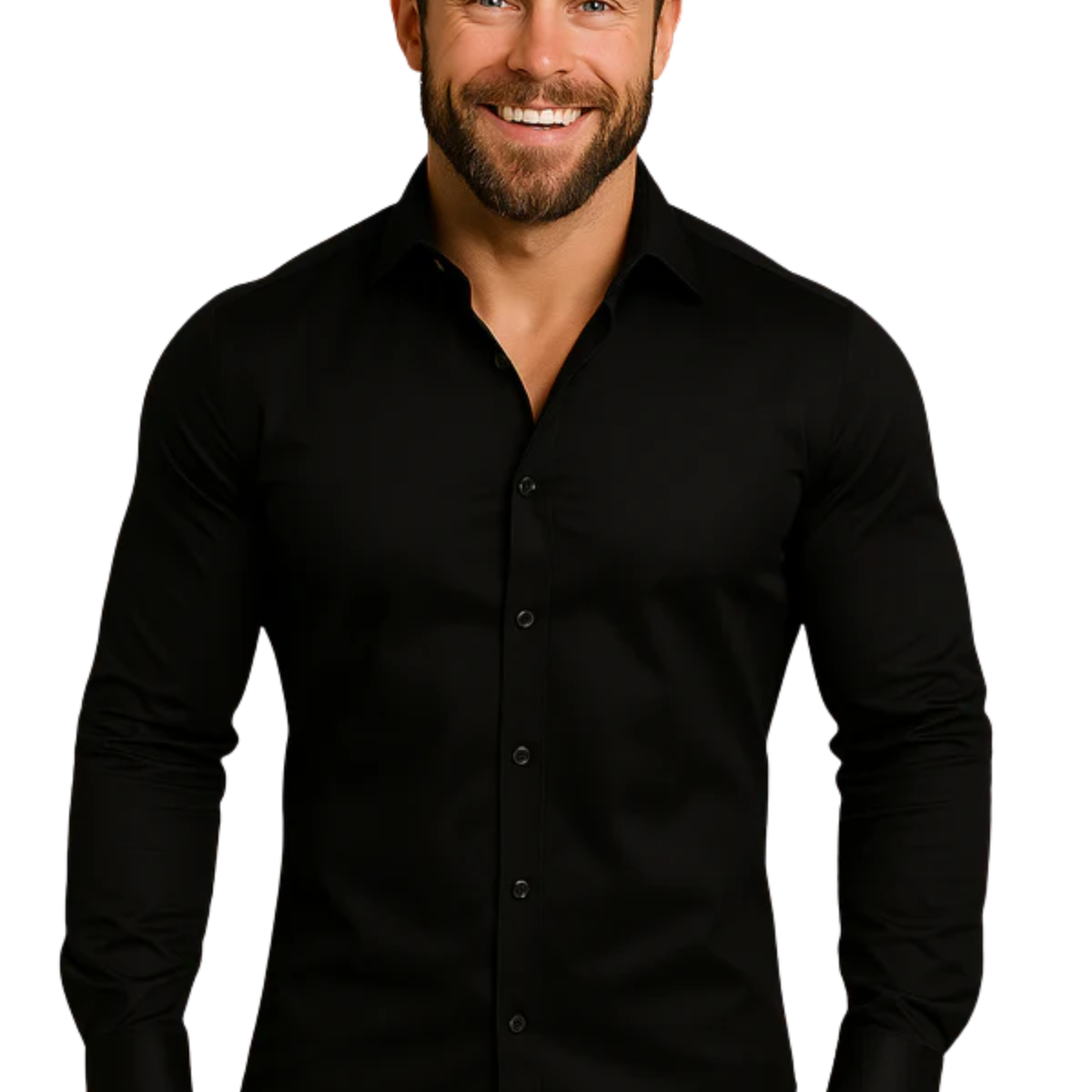 Men's button-down shirt — long sleeves and pointed collar — Black
