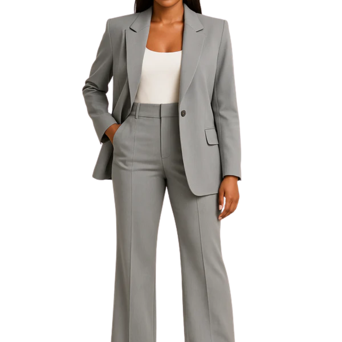 Women's suit jacket and pants — slim fit two-piece — formal — Grey