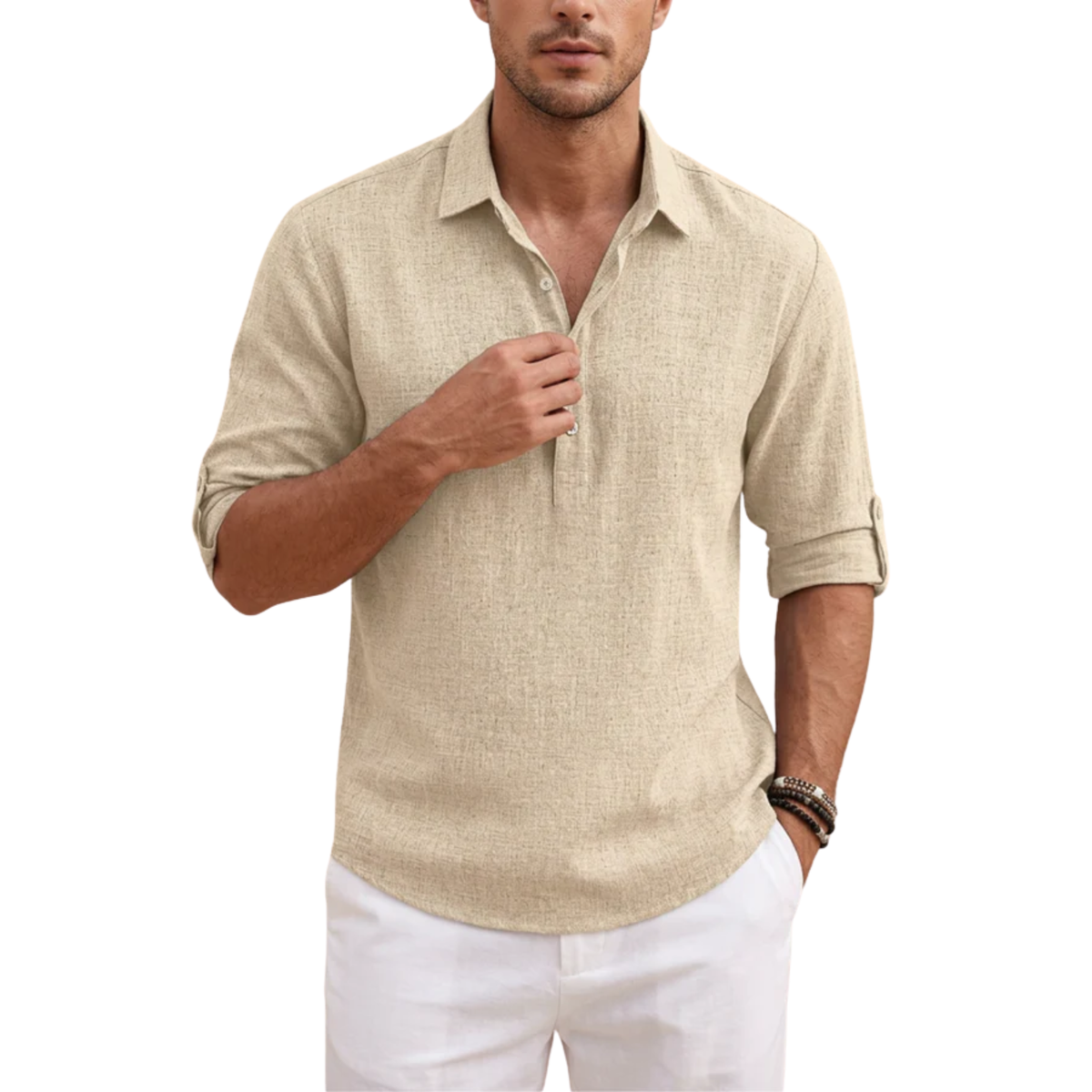 Men's short-sleeve polo — vacation — Beige