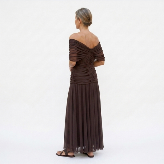 Flared maxi dress — V-neck and flutter sleeves — ceremony — product view