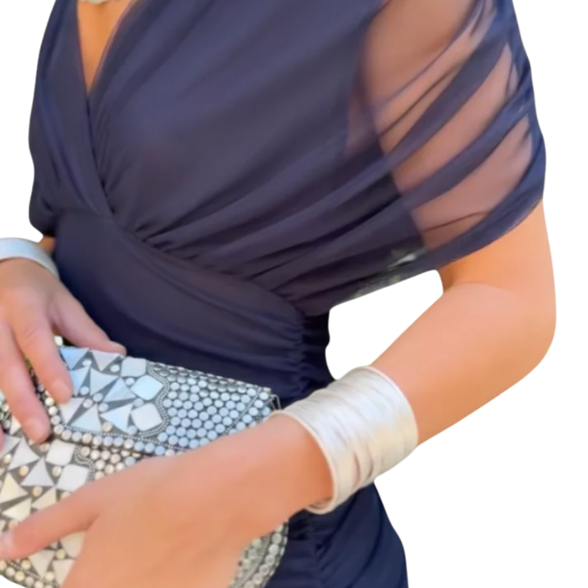 Damenkleid mit ausgestelltem Schnitt und V-Ausschnitt — Marineblau