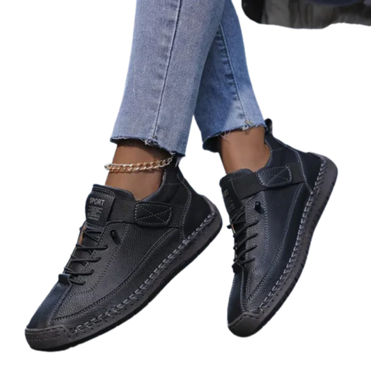 Women's comfort sneakers — laces and topstitching — casual style — Black