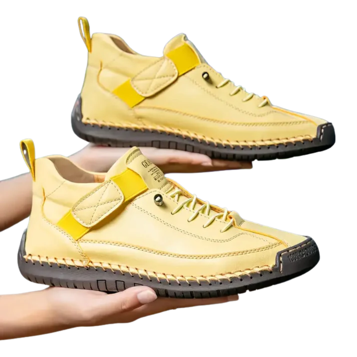 Women's comfort sneakers — laces and topstitching — casual style — Yellow