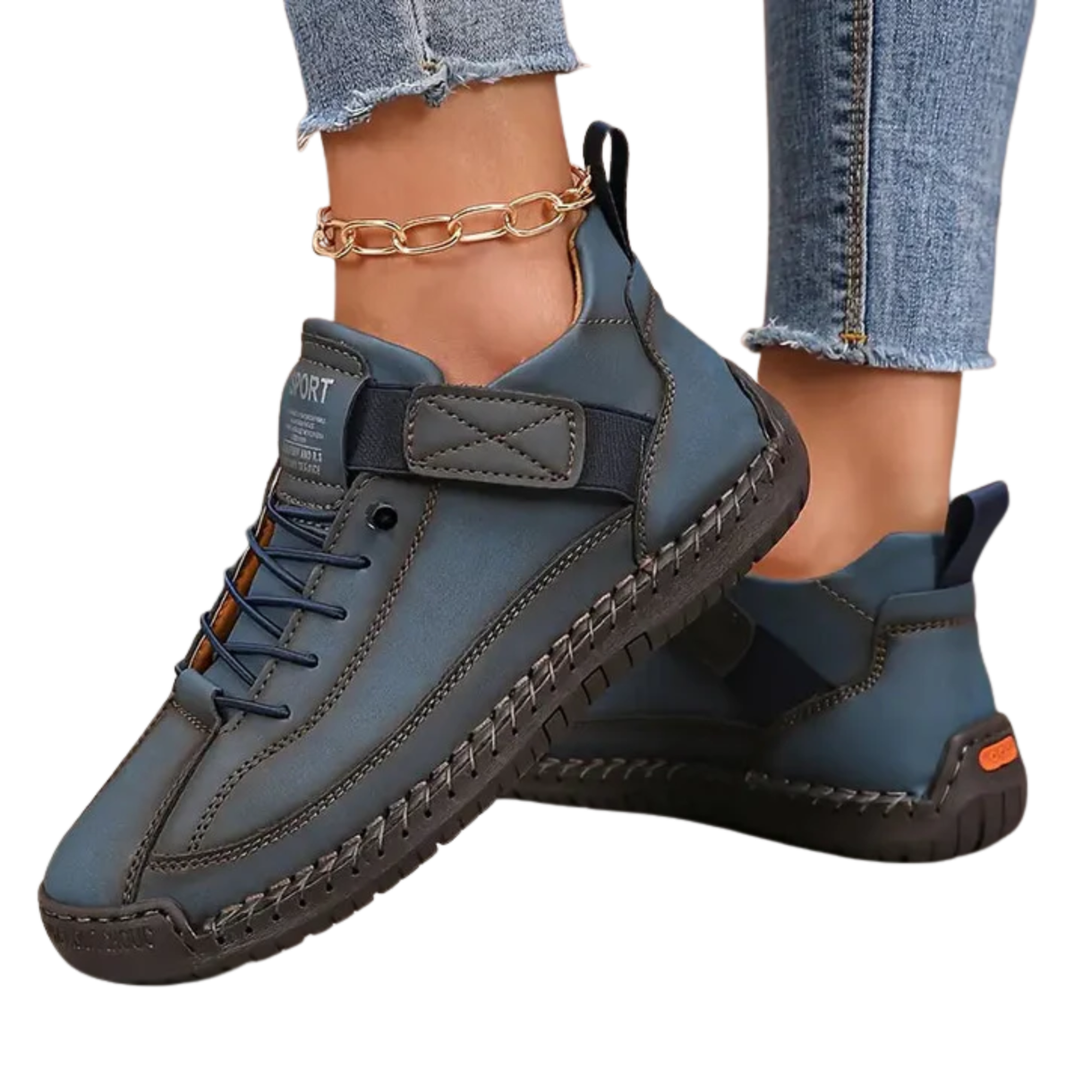 Women's comfort sneakers — laces and topstitching — casual style — Dark Blue