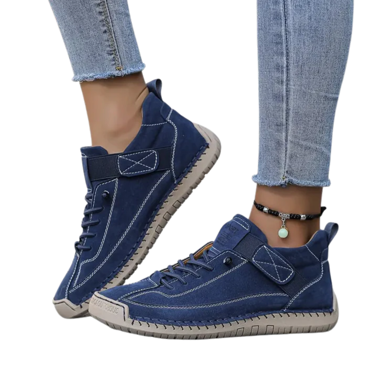 Women's comfort sneakers — laces and topstitching — casual style — Blue