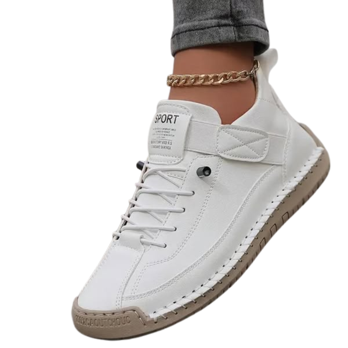 Women's comfort sneakers — laces and topstitching — casual style — White