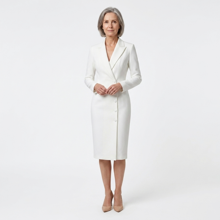 Kleid für Damen als Bürokleidung mit langen Ärmeln — Weiß