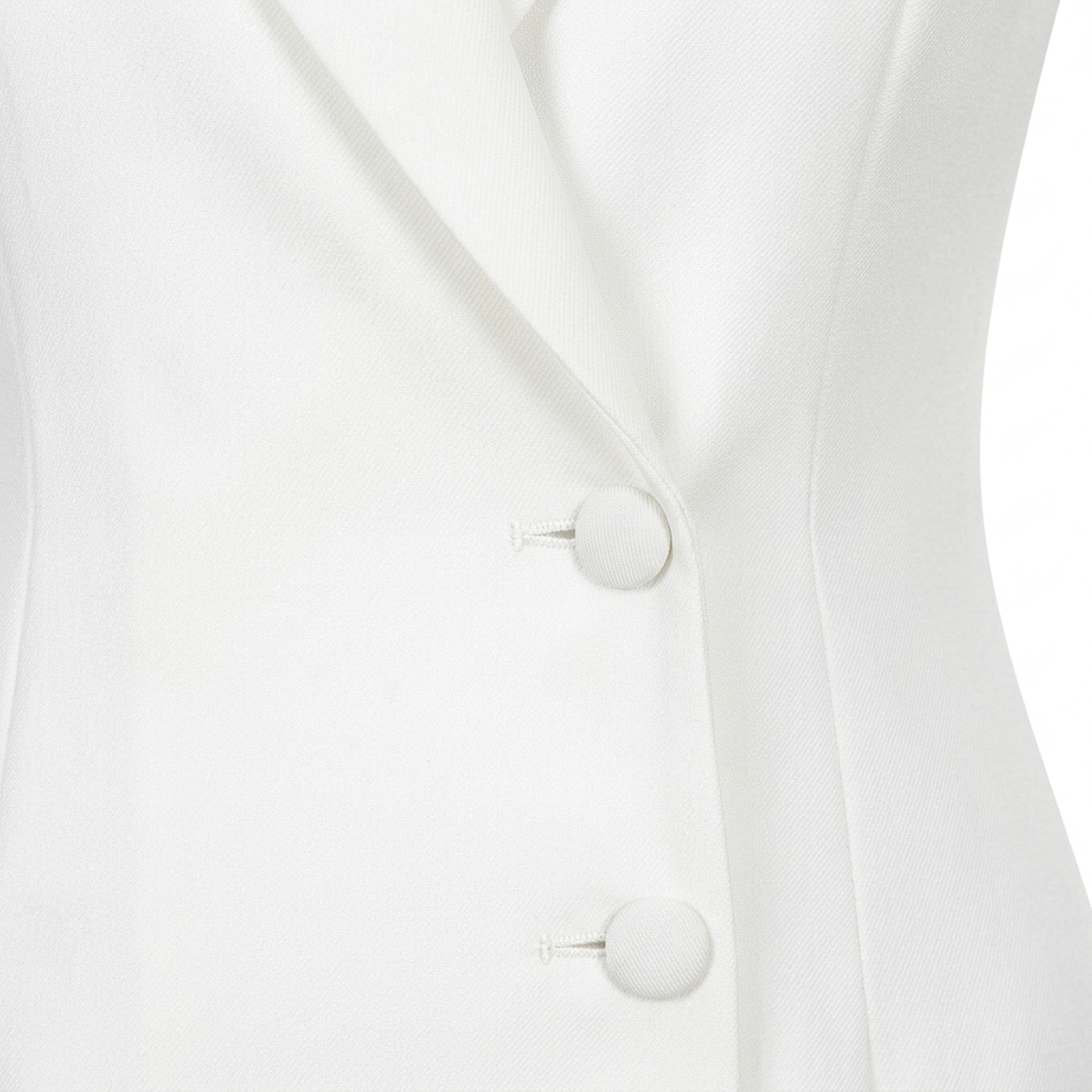 Midi blazer dress — long sleeves and buttons — office — White