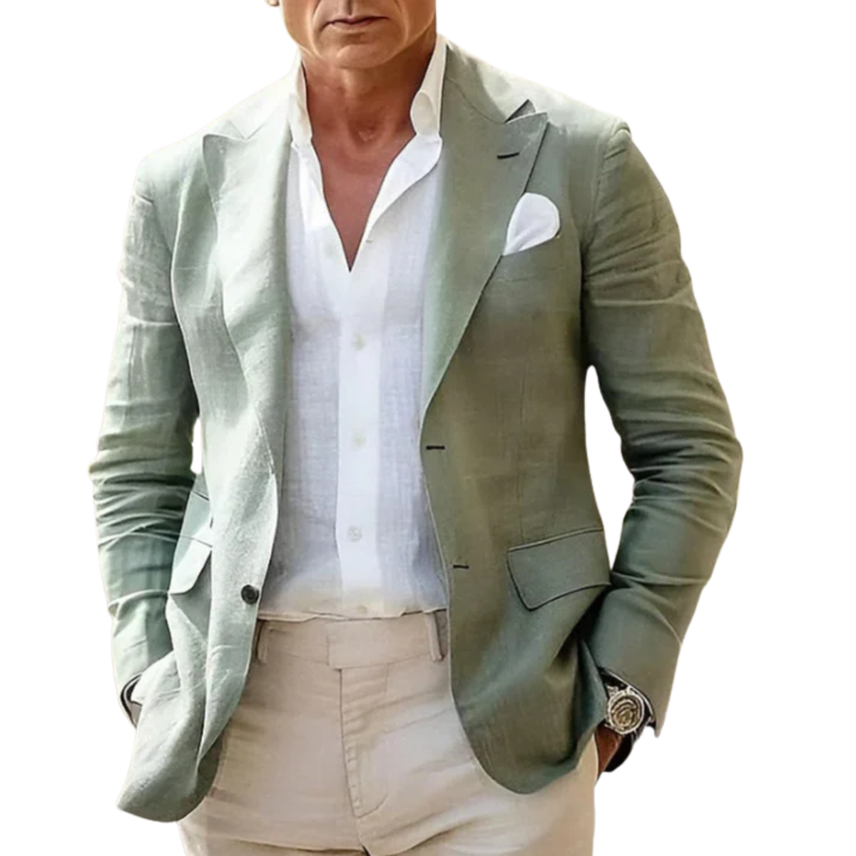 Men's blazer jacket — classic fitted style — office — Green