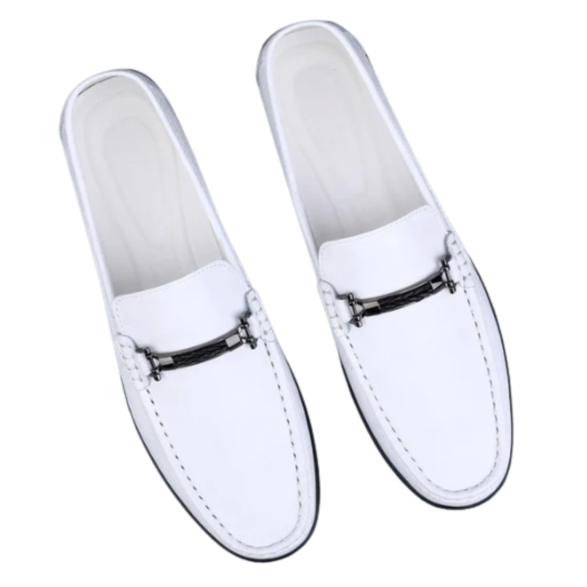 Moccasins — metal buckle — casual outings — White
