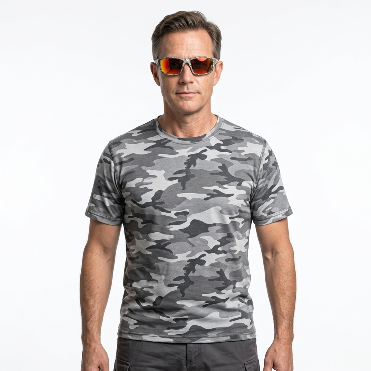 Sport sunglasses — lenses and camouflage frame — product view