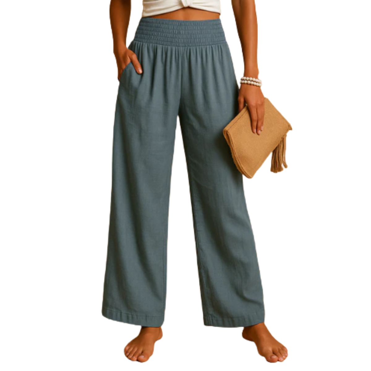 Women's Straight-Leg Pants with Elastic Waist — Grey