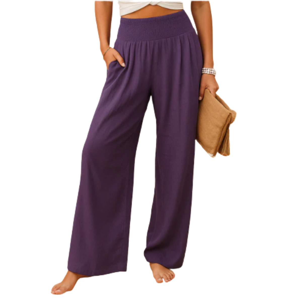 Women's Straight-Leg Pants with Elastic Waist — Purple
