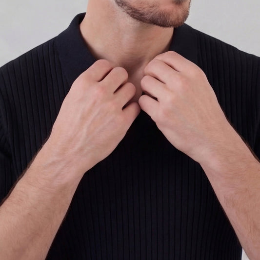 Men's high polo | modern knit — Black