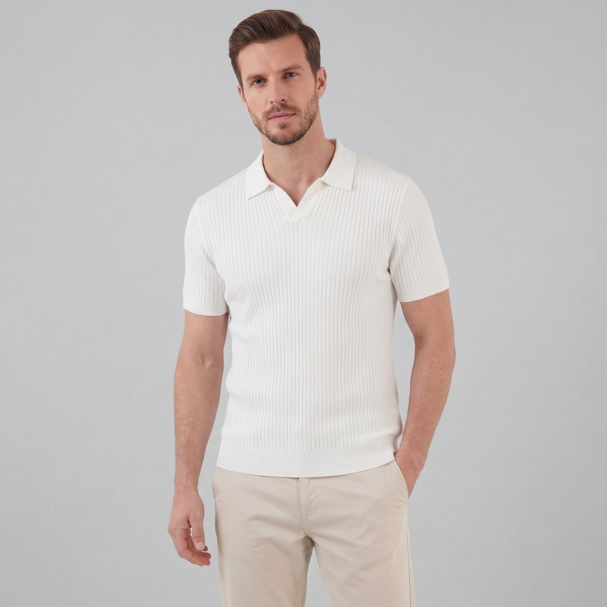 Men's high polo | modern knit — White