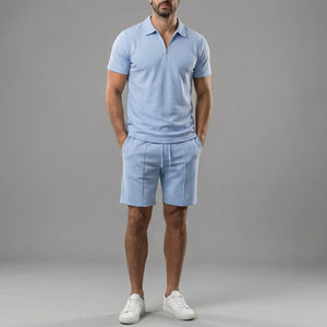 Ensemble d’été en maille avec polo pour homme — Bleu clair