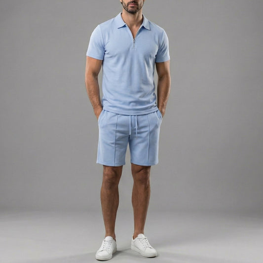 Men's short polo | summer knit set — Light Blue